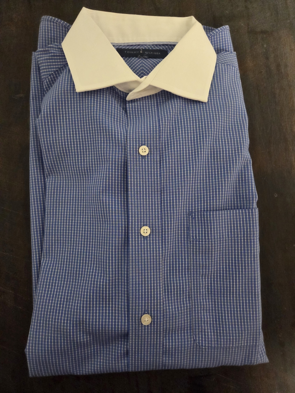 Tommy Hilfiger Blue Checked Dress Shirt with White Collar